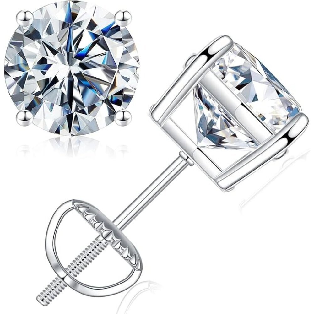 Certified 10ct.t.w.  Moissanite Earrings Solitaire Stud  in screw back,4 prongs